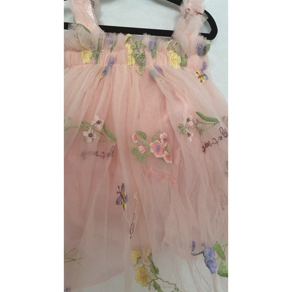 Girls Rose Pink Floral Tulle Tutu Dress Sz 2-3T Party Easter Flower Girl Dress - Picture 2 of 3